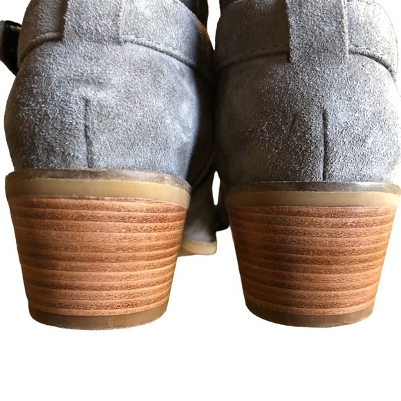 Cole Haan Jensynn Grey Suede Wrapped Buckle Booties Chunky Heel 7 - Picture 4 of 11